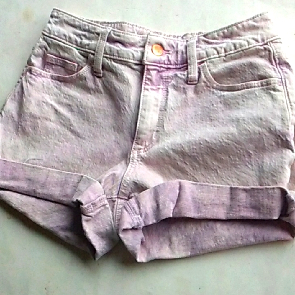 Med Rise light pink Acid Wash Denim Shorts